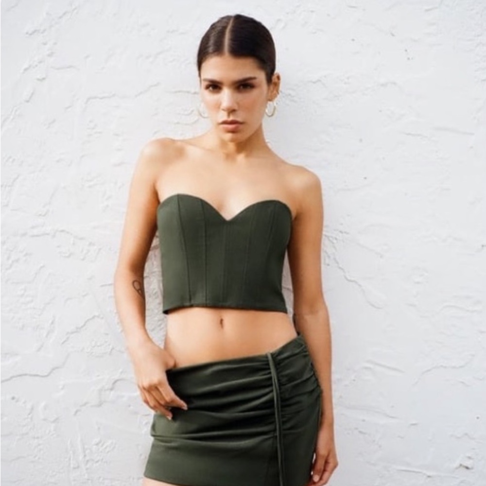 🆕 NWT Zara Olive Green Corset Top 🫒